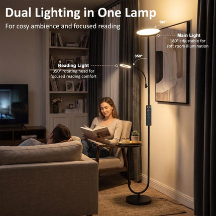 Uplighter Floor Lamp with Table and Reading Light, Dual Light Dimmable Standing Lamp with Remote & 4 Colour Temperatures