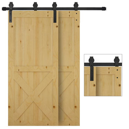 6.6FT/200cm Sliding Barn Door Hardware Track Kit, 90kg Heavy Duty Carbon Steel Sliding Door Rail for 2 Doors, Black