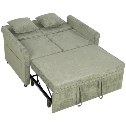 2 Seater Sofa Bed 3-in-1 Convertible Chenille Pull Out Sleeper Sofa with 5-Position Adjustable Backrest, Light Green