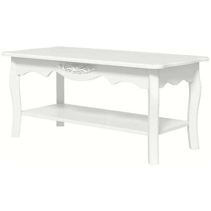 White Coffee Table Wood Cocktail Tea Centre Table with Storage Shelf for Living Room Reception Room, 94L x 44W x 42H cm