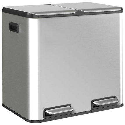 2 x 20L Double Kitchen Bin, Stainless Steel Pedal Rubbish Bin with Dual Compartments, Soft Close Lids, Silver Tone