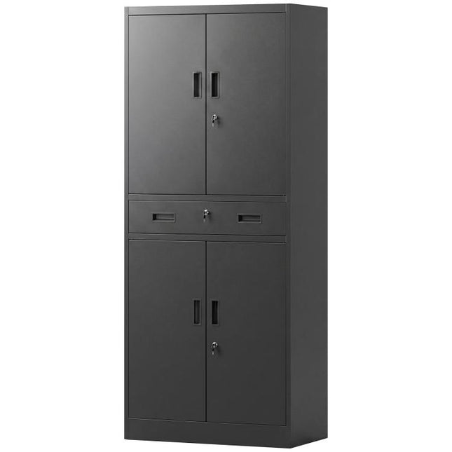Metal Storage Cabinet, 180cm Tall Tool Cabinet with Locking Doors, Drawer and Adjustable Shelves, Black