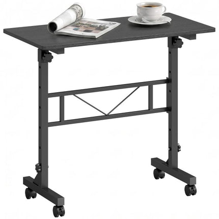 Overbed Table Adjustable Height Sofa Side Table with Wheels 80 x 40 cm Black