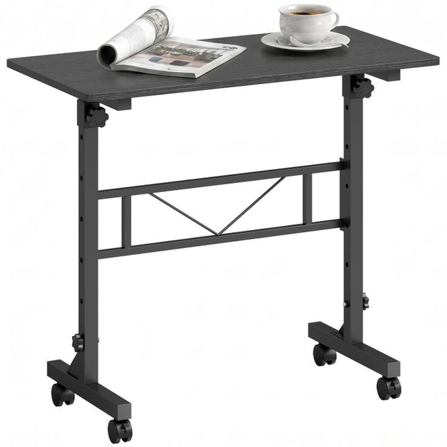 Overbed Table Adjustable Height Sofa Side Table with Wheels 80 x 40 cm Black