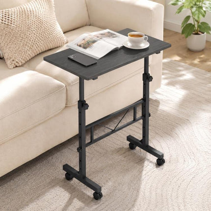 Overbed Table Adjustable Height Sofa Side Table with Wheels 80 x 40 cm Black