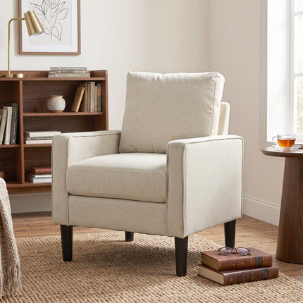 Accent Chair, Removable Pillow Linen Armchair with Comfy Spring Cushion for Living Room, Bedroom, Study, Cream