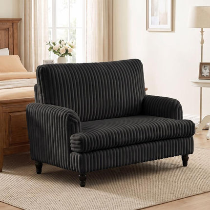 Corduroy Single Sofa Armchair, Modern Accent Chair with Stripes, Turned Legs and Wide Seat, Black