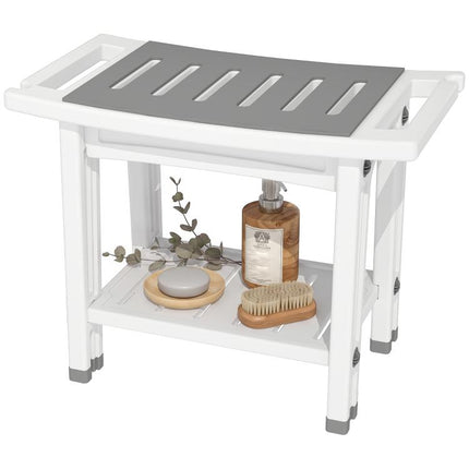Shower Bench 2-Tier Shower Stool Bathroom with Shelf White and Grey