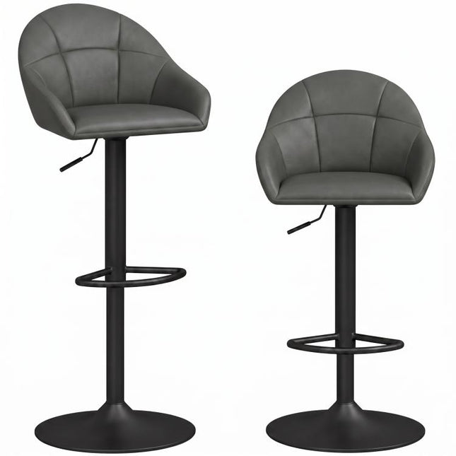 Bar Stools Adjustable Heights Breakfast Bar Stools Backrest Armrests Set of 2 with Rubber Ring Metal Base, Grey