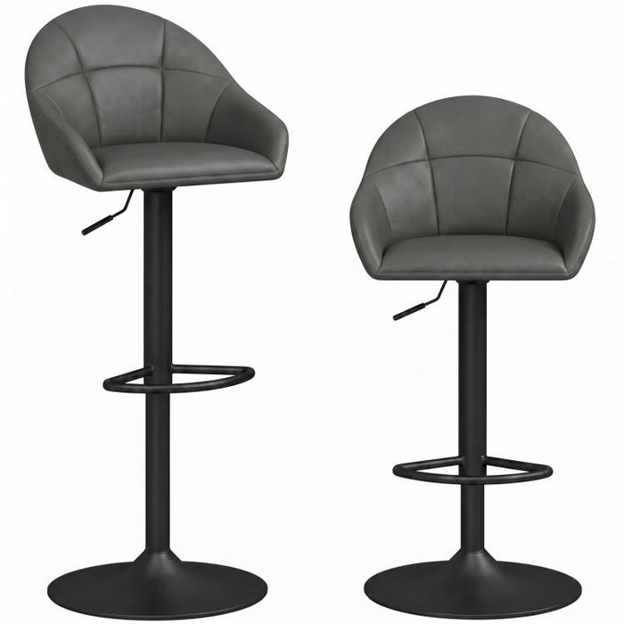 Bar Stools Adjustable Heights Breakfast Bar Stools Backrest Armrests Set of 2 with Rubber Ring Metal Base, Grey