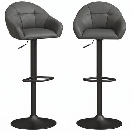 Bar Stools Adjustable Heights Breakfast Bar Stools Backrest Armrests Set of 2 with Rubber Ring Metal Base, Grey