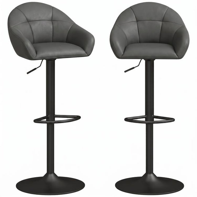 Bar Stools Adjustable Heights Breakfast Bar Stools Backrest Armrests Set of 2 with Rubber Ring Metal Base, Grey