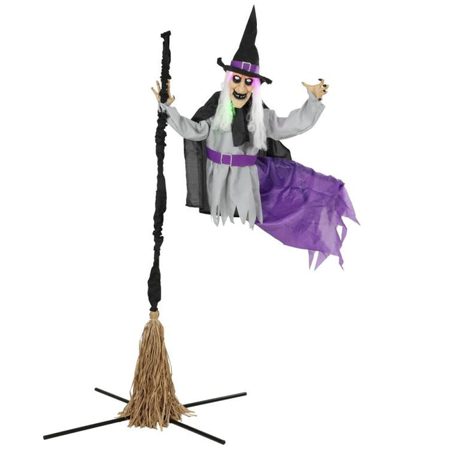 200cm Life Size Animated Flying Witch Halloween Decorations Outdoor Indoor, Scary Halloween Animatronics Decor