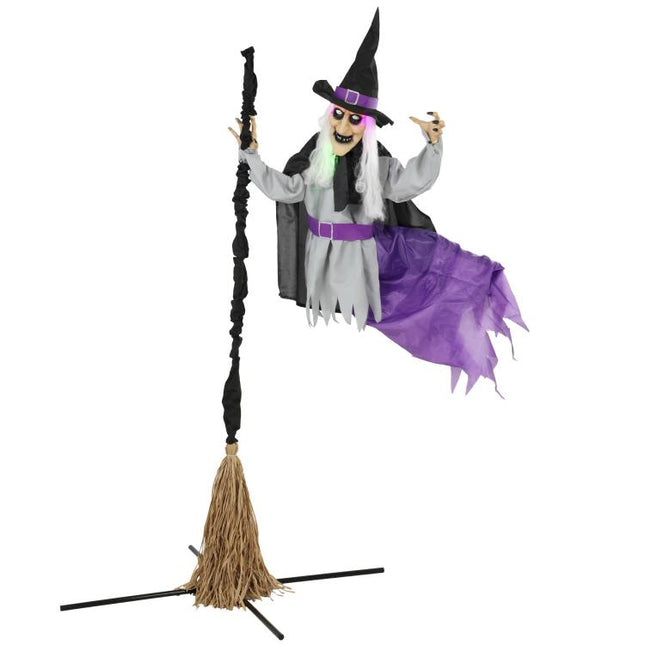 200cm Life Size Animated Flying Witch Halloween Decorations Outdoor Indoor, Scary Halloween Animatronics Decor