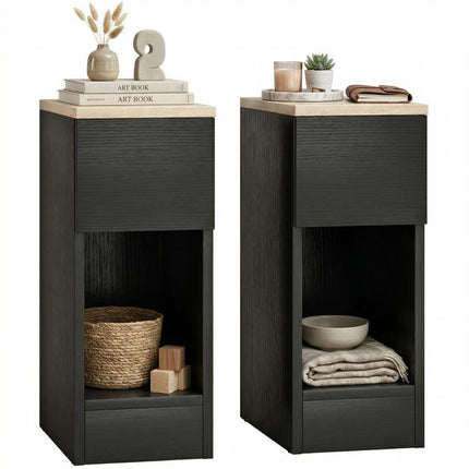 Set of Two Modern Storage Bedside Tables - Black