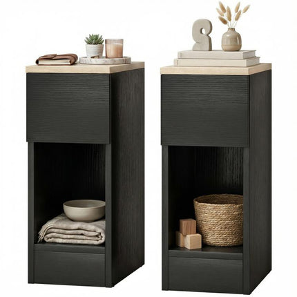 Set of Two Modern Storage Bedside Tables - Black
