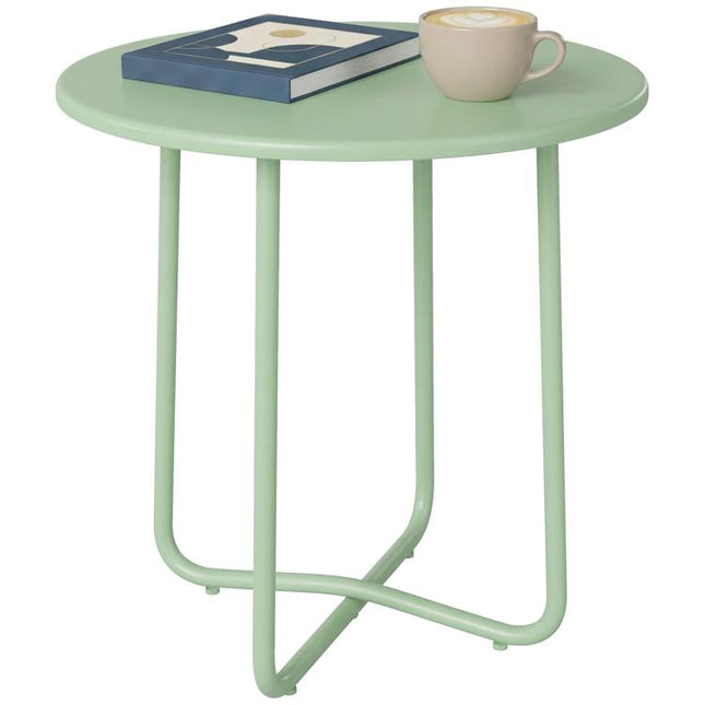 48 cm Round Garden Side Table, Small Metal Outdoor Garden Table with Rolled Edge, Green