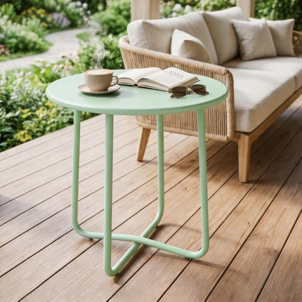 48 cm Round Garden Side Table, Small Metal Outdoor Garden Table with Rolled Edge, Green