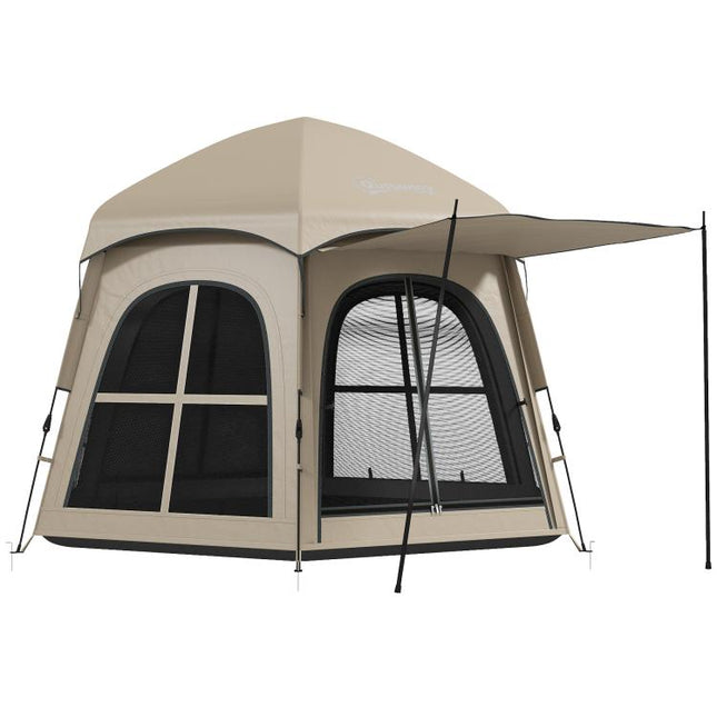 Pop Up Tent 3000mm Waterproof Instant Camping Tent 3-4 Person with 2 Doors 4 Windows Khaki
