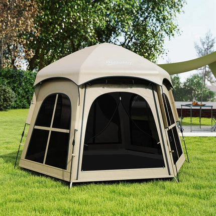 Pop Up Tent 3000mm Waterproof Instant Camping Tent 3-4 Person with 2 Doors 4 Windows Khaki
