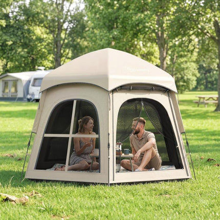 Pop Up Tent 3000mm Waterproof Instant Camping Tent 3-4 Person with 2 Doors 4 Windows Khaki