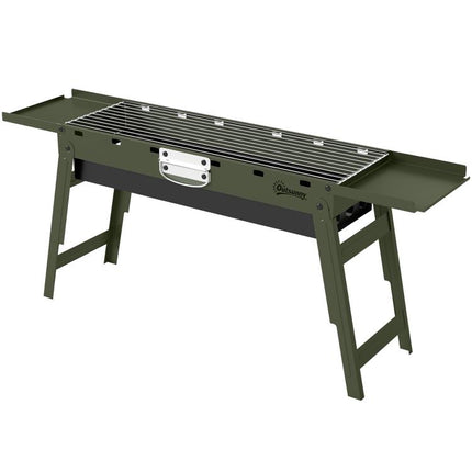 Portable BBQ Grill, Foldable Charcoal Grill for Camping and Picnics with 2 Side Shelves and Handle, Green