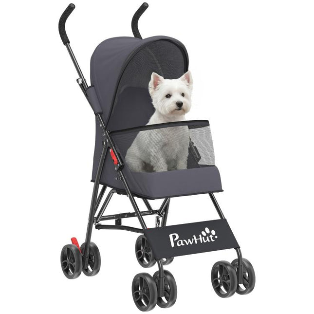 Dog Stroller, Foldable Cat Dog Pram for Miniature Breeds, Pet Stroller with Brake, Mesh Windows, Dark Grey