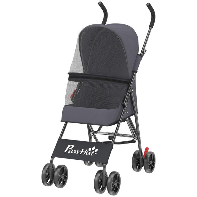 Dog Stroller, Foldable Cat Dog Pram for Miniature Breeds, Pet Stroller with Brake, Mesh Windows, Dark Grey
