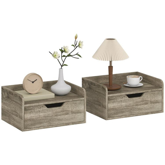 Floating Nightstands Set of 2, Wall Mounted Bedside Table with Drawer for Bedroom, Grey Wood Effect
