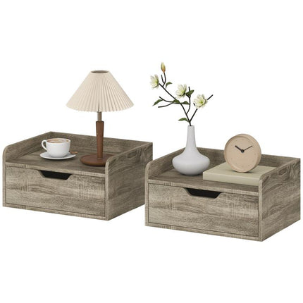 Floating Nightstands Set of 2, Wall Mounted Bedside Table with Drawer for Bedroom, Grey Wood Effect