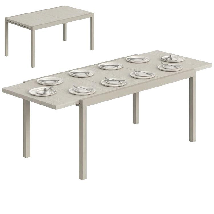 Extending Garden Table, Aluminium Outdoor Dining Table for 8-10 with Wood-Like Grained Surface, Light Grey Wood Effect