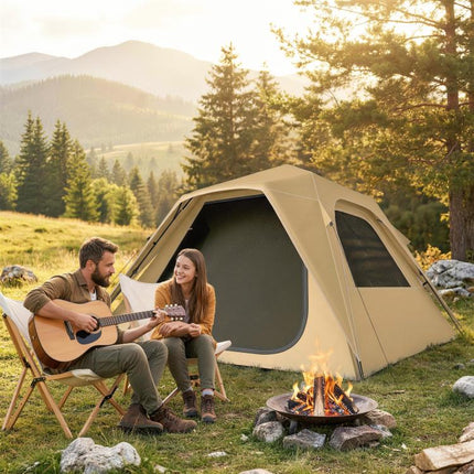 Pop Up Tent 3000mm Waterproof Camping Tents with Mesh Windows 2-3 People Khaki