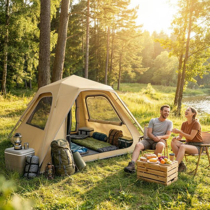 Pop Up Tent 3000mm Waterproof Camping Tents with Mesh Windows 2-3 People Khaki