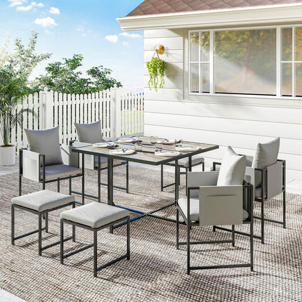 Nine-Piece Steel Frame Garden Dining Set - Dark Grey