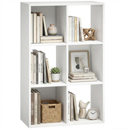 Industrial Style Storage Shelf, Bookcase, Bookshelf with 6 Compartments, for Living Room, Home Study, White Wood Effect