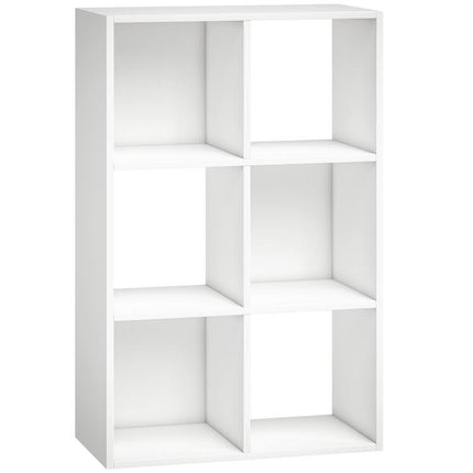 Industrial Style Storage Shelf, Bookcase, Bookshelf with 6 Compartments, for Living Room, Home Study, White Wood Effect