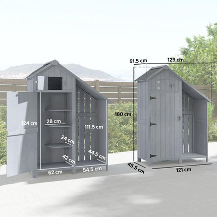 Garden Outdoor Storage Shed 3 Shelves Tilt Roof w/ Firewood Rack Log Carrier, 129L x 51.5W x 180H cm