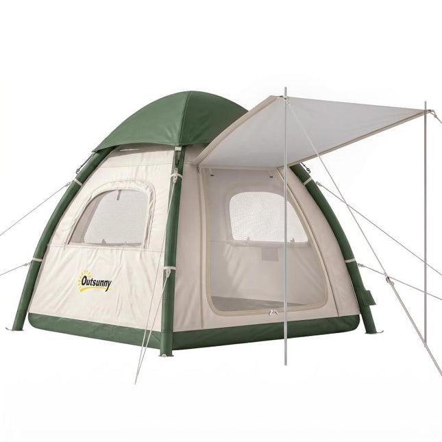 Inflatable Camping Tent with Rainfly, 2-3 Man Air Tent 3000mm Waterproof Blow Up Tents, Beige