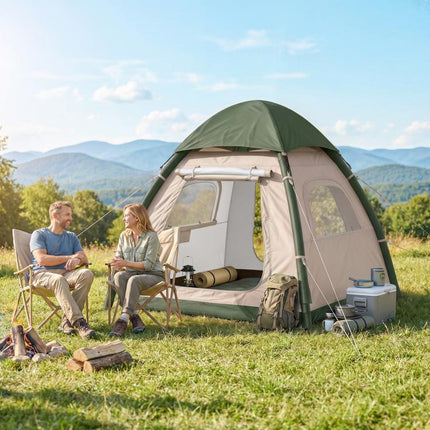Inflatable Camping Tent with Rainfly, 2-3 Man Air Tent 3000mm Waterproof Blow Up Tents, Beige