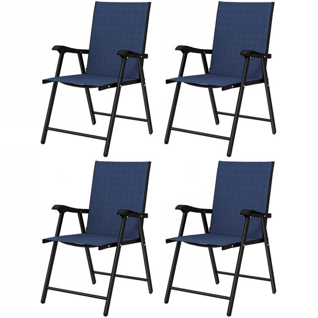 Folding Garden Chairs Set of 4, Foldable Garden Dining Chairs with High Back, Armrests, Texteline Seat, Navy Blue