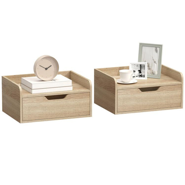 Floating Nightstands Set of 2, Wall Mounted Bedside Table with Drawer for Bedroom, Natural Wood