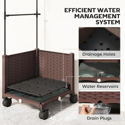 Raised Garden Bed with Trellis, Tomato Cage with Lockable Wheels, Self Watering Planter Box with Drainage Holes, Brown