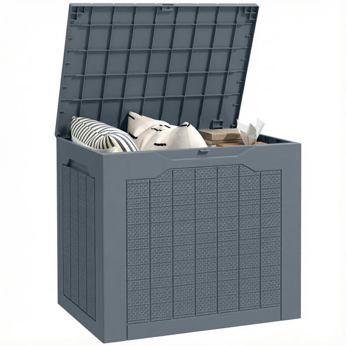 97L Plastic Garden Storage Box, Outdoor Storage Box with Handles, Waterproof Outdoor Storage Container, Light Grey