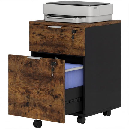 Two-Drawer Lockable Filing Cabinet - Black and Rustic Brown
