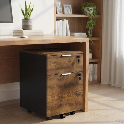 Two-Drawer Lockable Filing Cabinet - Black and Rustic Brown