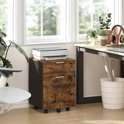 Two-Drawer Lockable Filing Cabinet - Black and Rustic Brown