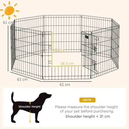 Dog Playpen, Puppy Pen, Eight-Panel Metal Fence, for Small Dogs, Indoors, Outdoors - Black