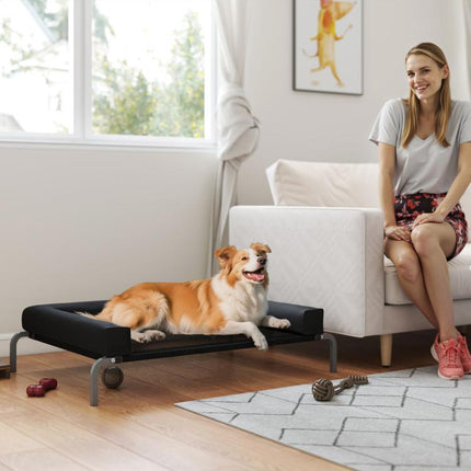 Elevated Dog Bed with Removable Bolsters, Raised Dog Bed for Medium Breeds, Portable Indoor & Outdoor Pet Cots, Black