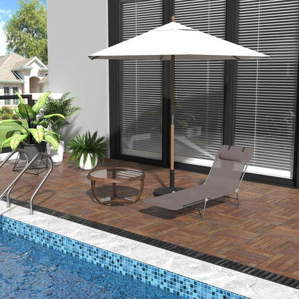 Folding Sun Lounger, Texteline Reclining Sun Bed with 5 Position Adjustable Backrest, Headrest, Coffee