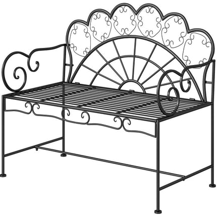 Metal Garden Bench Loveseat with Slatted Seat, Black